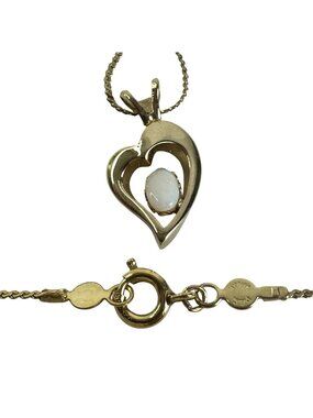 14k 17" Gold Filled Necklace with Opal & Heart Pendant